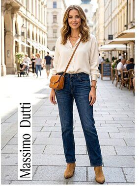 MASSIMO DUTTI - Cotton blend straight leg mid rise dark wash jeans